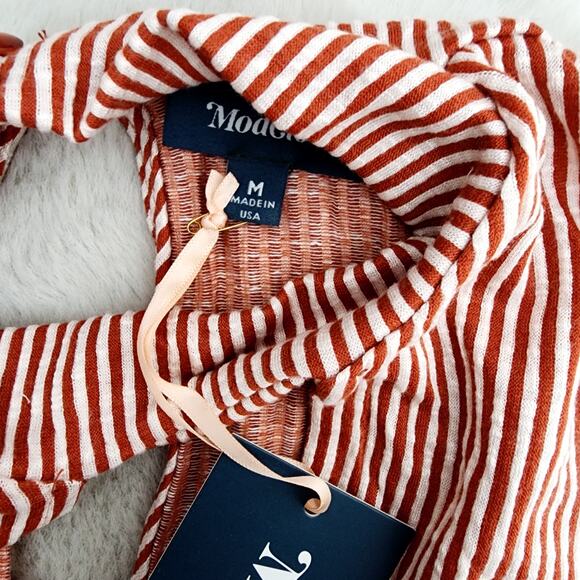 NEW Modcloth For The Bliss Of It Jumpsuit Orange White Stripe One Piece - Picture 5 of 13